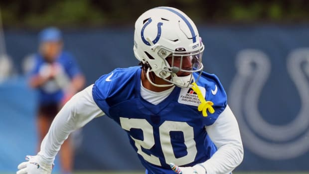 Jun 7, 2022; Indianapolis, Indiana, USA; Indianapolis Colts safety Nick Cross (20) runs during a drill during minicamp at the Colts practice facility.